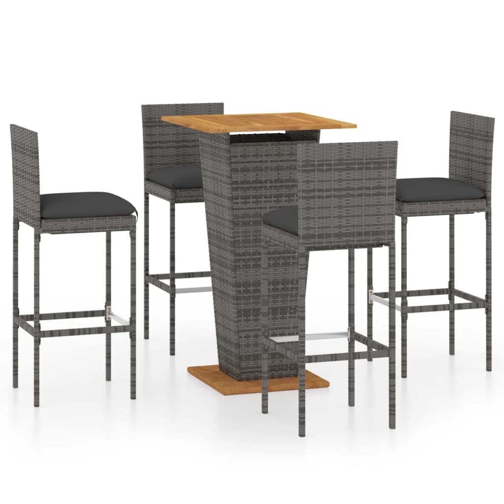Ensemble de bar de jardin 5 pcs et coussins Résine tressée Gris