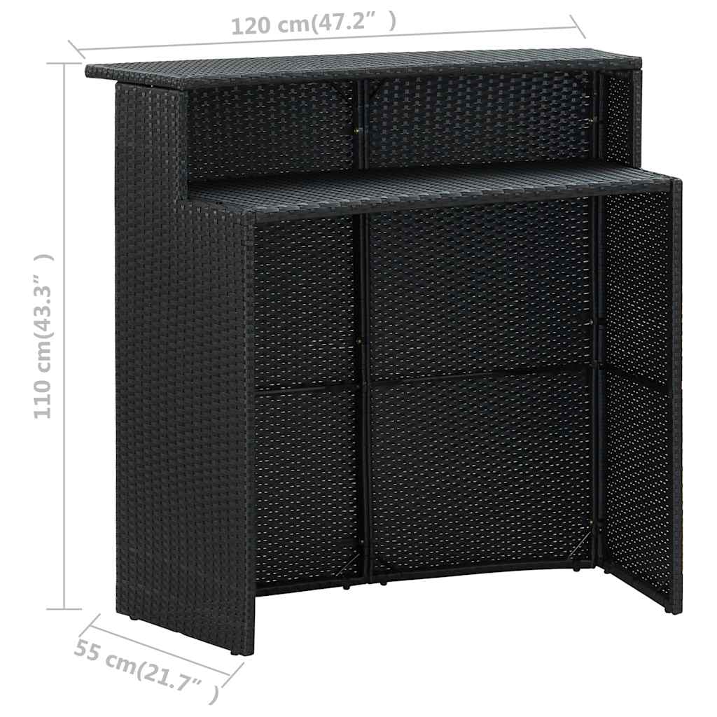 Ensemble de bar de jardin avec coussins 3 pcs Noir
