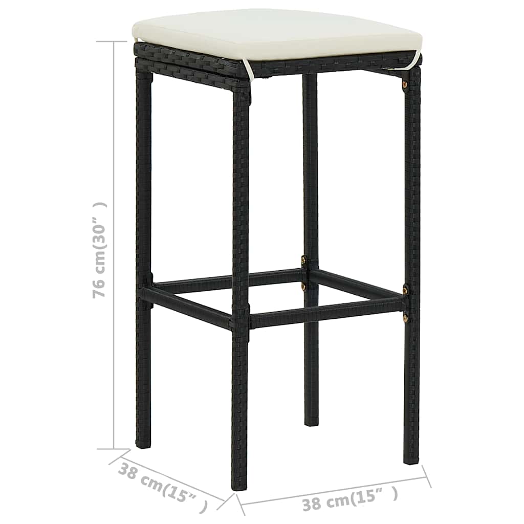 Ensemble de bar de jardin avec coussins 3 pcs Noir