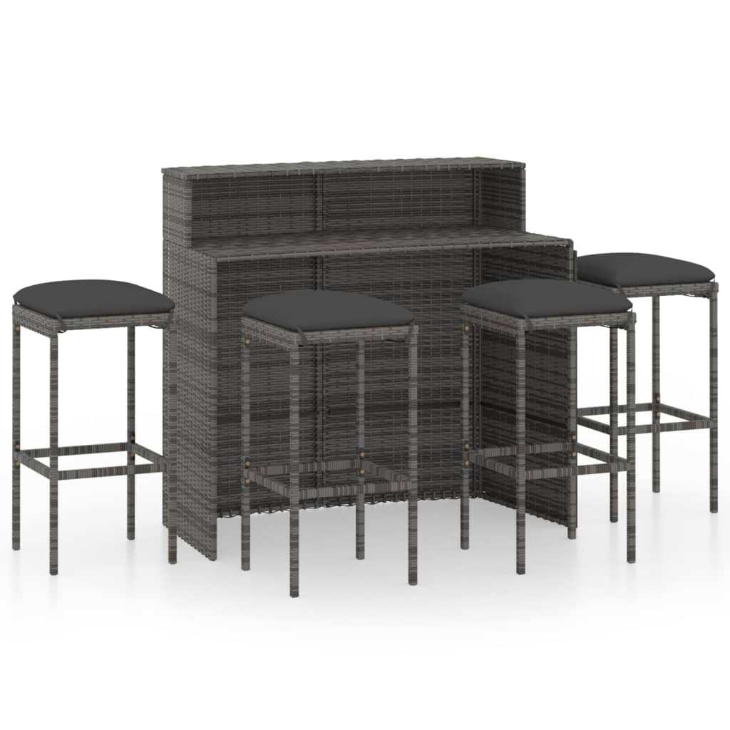 Ensemble de bar de jardin avec coussins 5 pcs Gris
