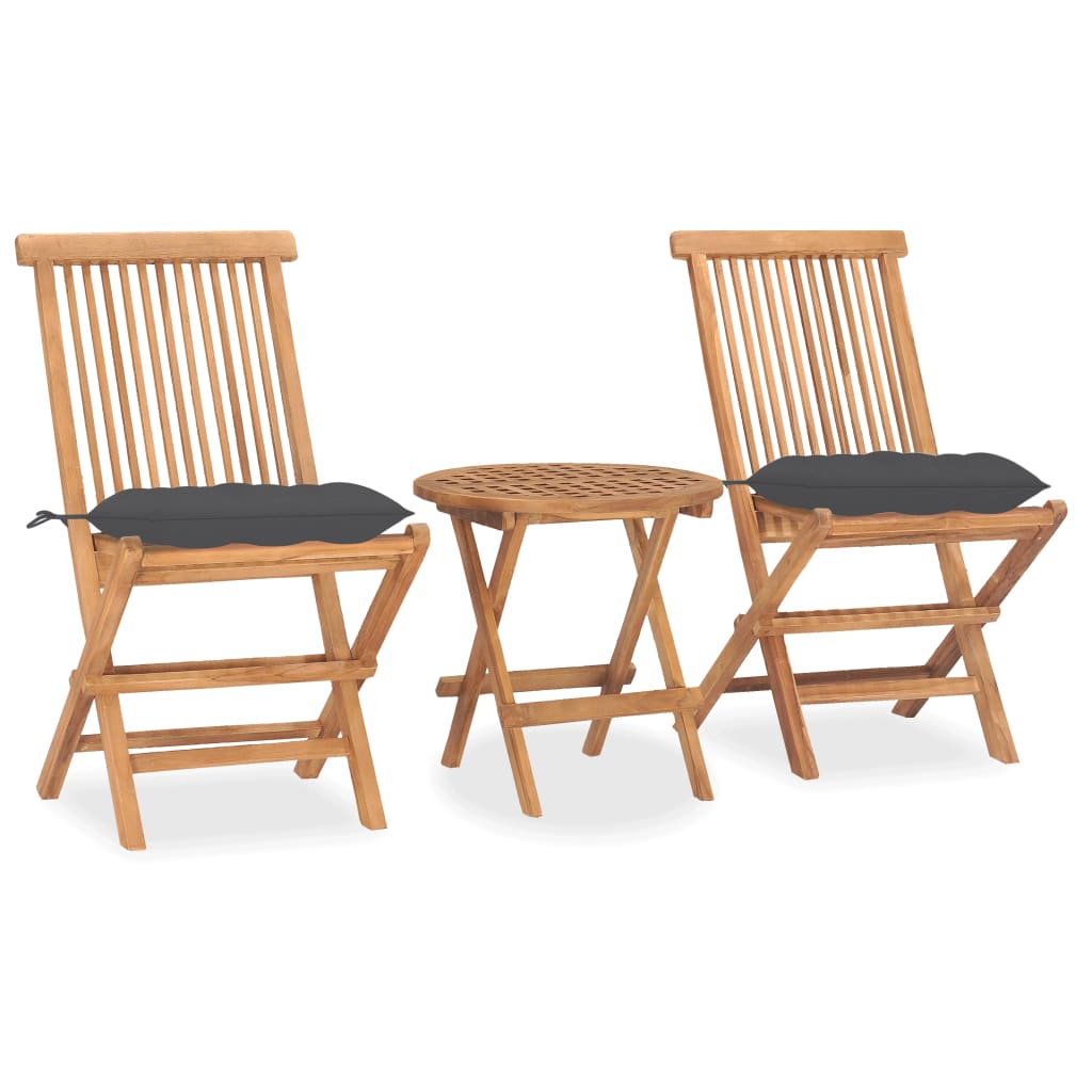 Ensemble à manger d'extérieur pliable avec coussin 3 pcs Teck