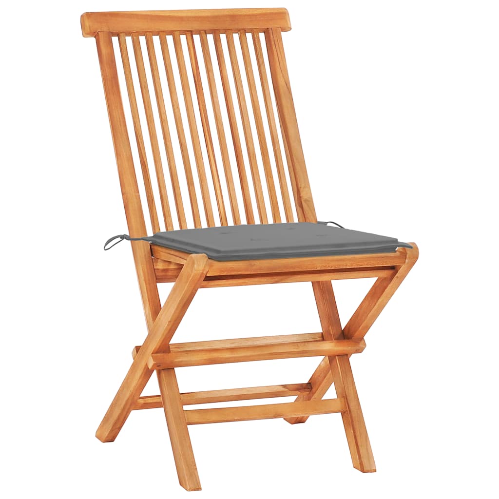 Ensemble de bistro 3 pcs avec coussins gris Bois de teck massif