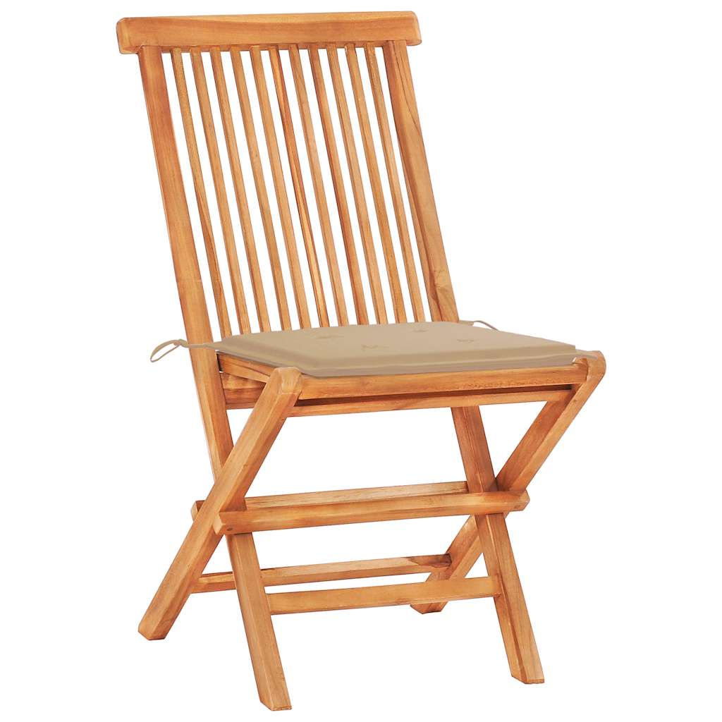 Ensemble de bistro 3pcs avec coussins beige Bois de teck massif