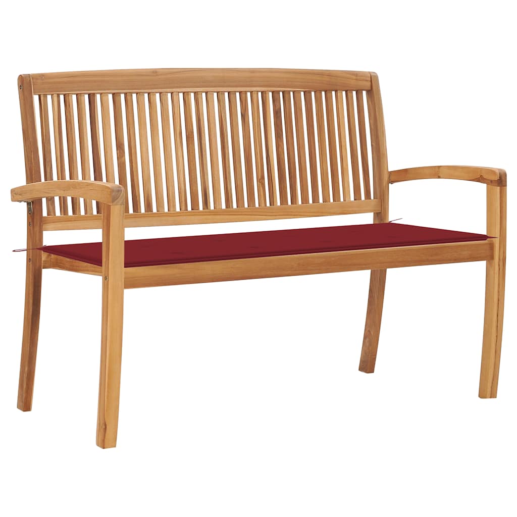 Banc de jardin empilable et coussin 128,5cm Bois de teck massif Bancs de jardin vidaXL