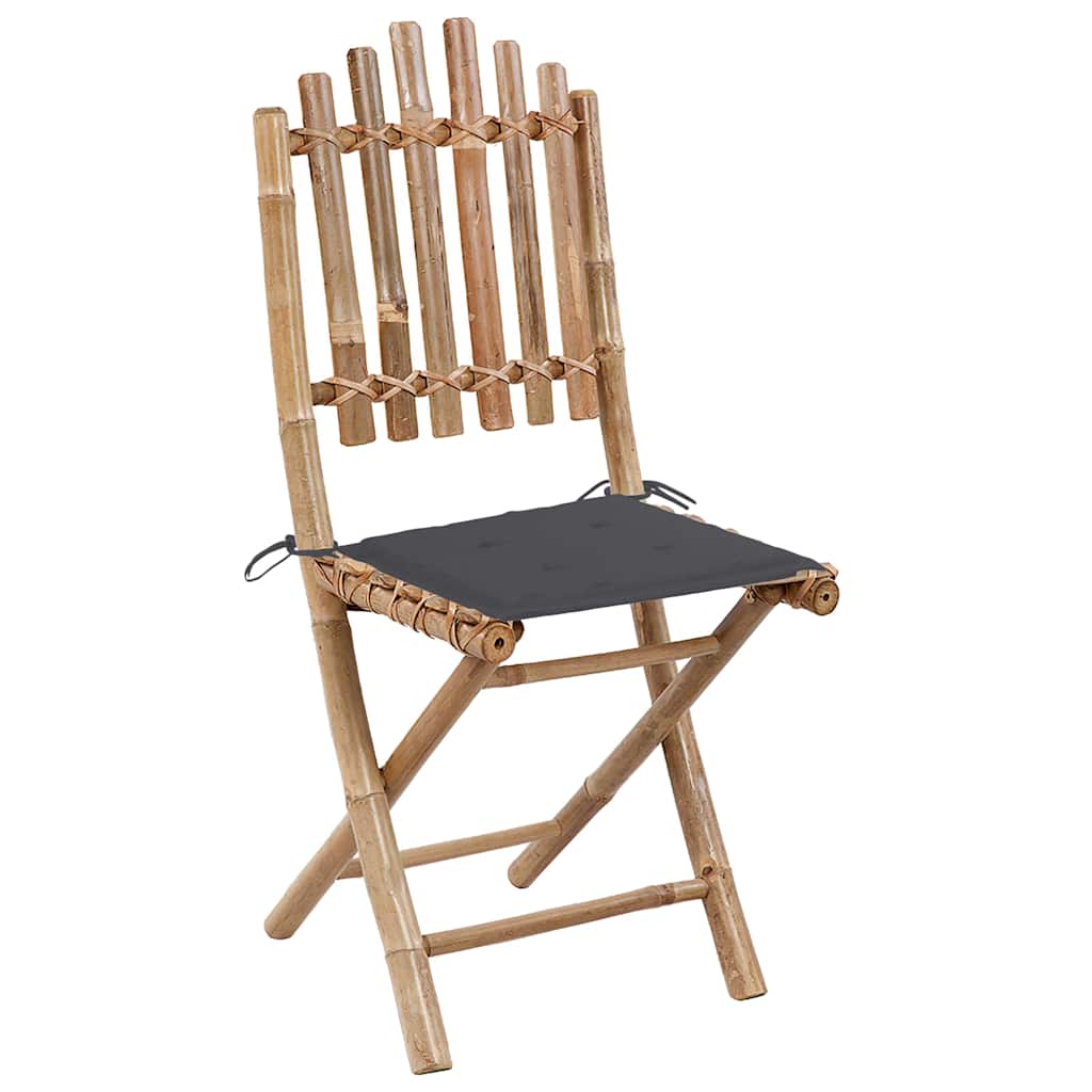 Mobilier à dîner d'extérieur pliable 5 pcs avec coussins bambou
