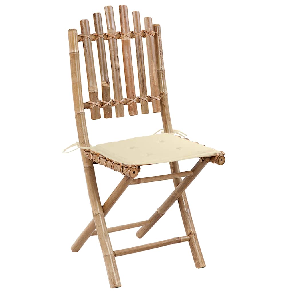 Mobilier à dîner d'extérieur pliable 5 pcs avec coussins bambou