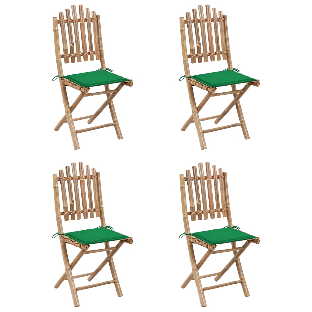Mobilier à dîner d'extérieur pliable 5 pcs avec coussins bambou