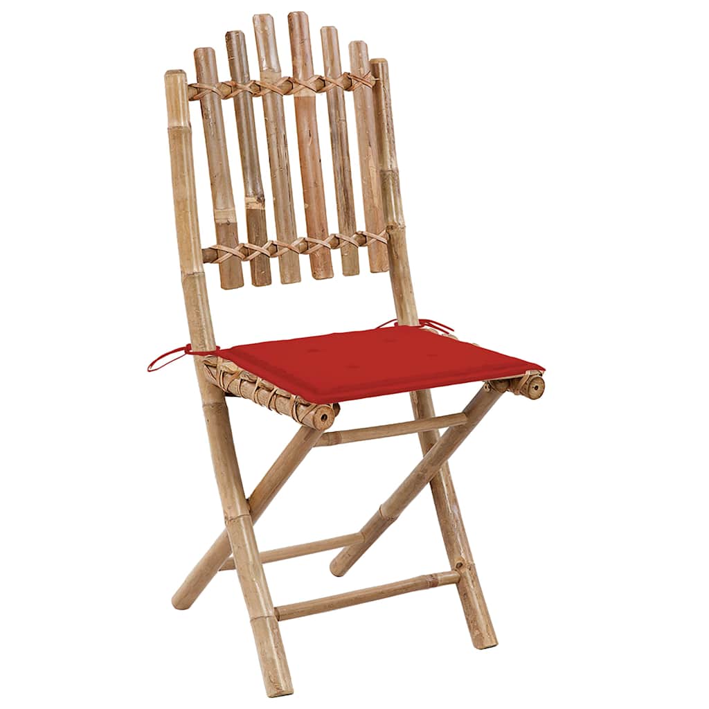 Mobilier à dîner d'extérieur pliable 5 pcs avec coussins bambou