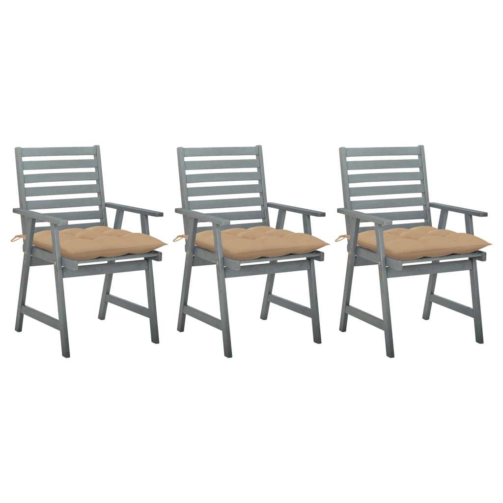 Chaises à manger d'extérieur lot de 3 et coussins Acacia massif Chaises de jardin vidaXL