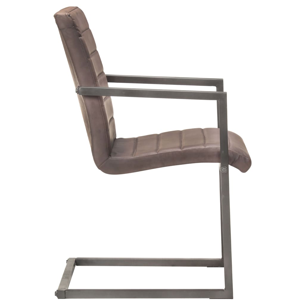 Chaises à manger cantilever lot de 4 marron cuir véritable - XIOS