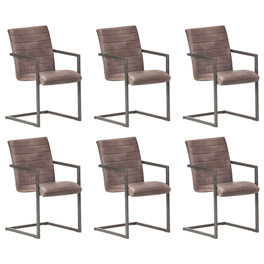 Chaises à manger cantilever lot de 6 marron cuir véritable - XIOS