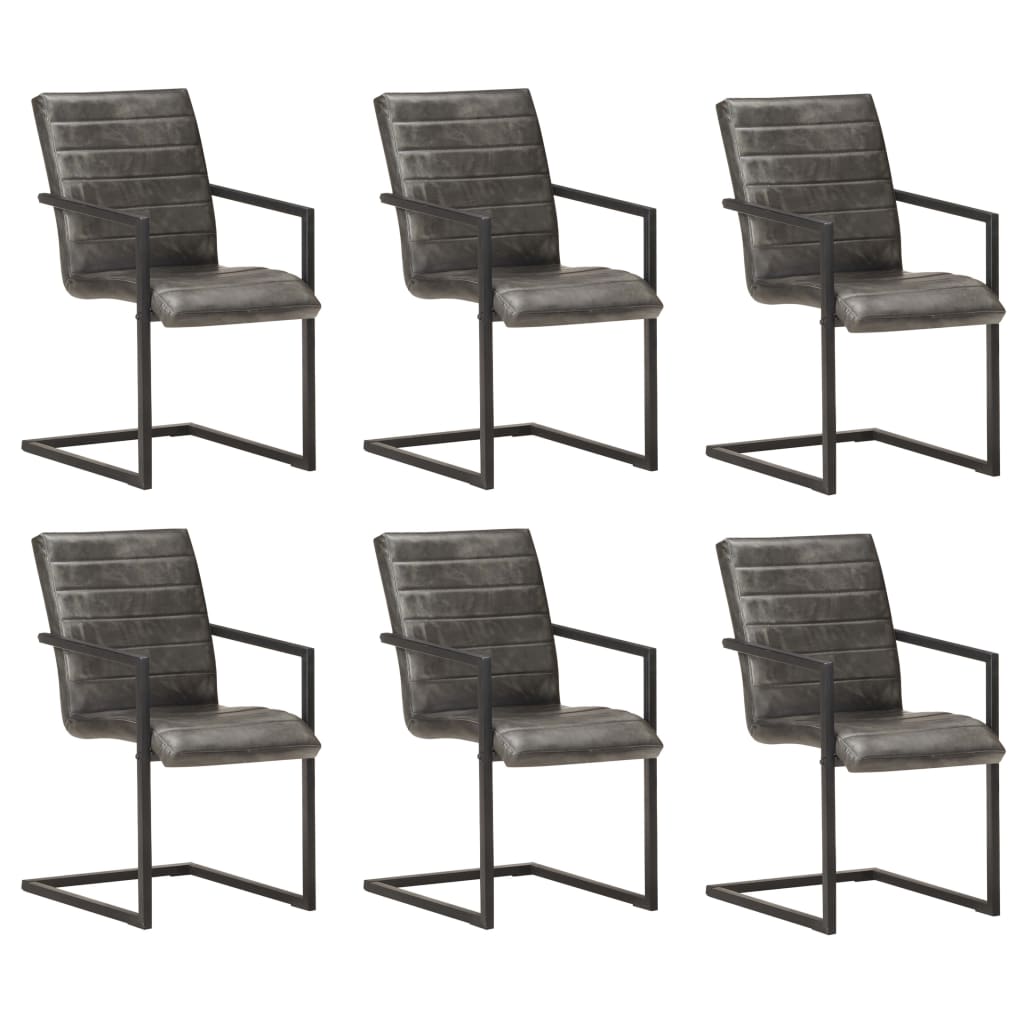 Chaises à manger cantilever lot de 6 gris cuir véritable - XIOS