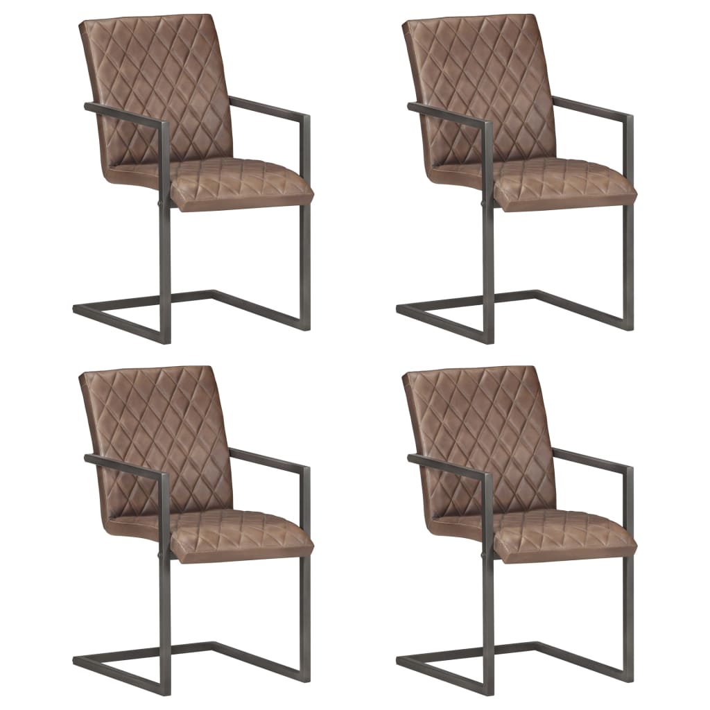 Chaises à manger cantilever lot de 4 marron cuir véritable - XIOS