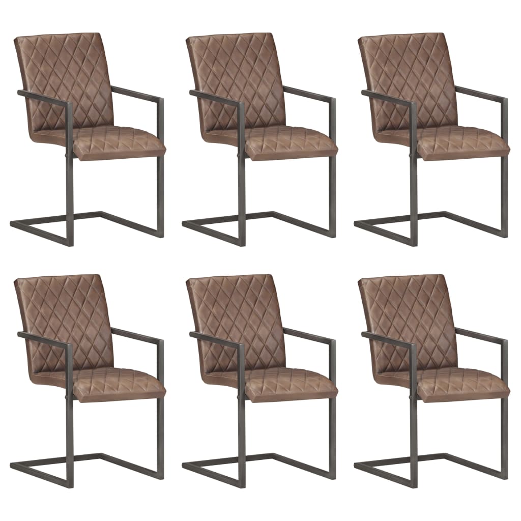 Chaises à manger cantilever lot de 6 marron cuir véritable - XIOS