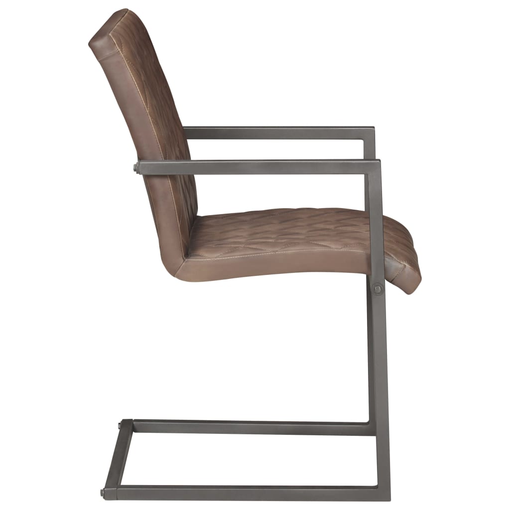 Chaises à manger cantilever lot de 6 marron cuir véritable - XIOS
