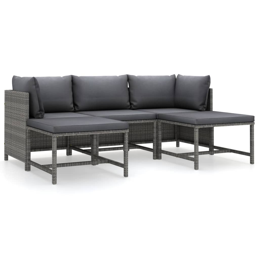 Salon de jardin 5 pcs avec coussins Résine tressée Gris