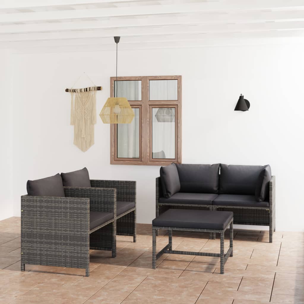 Salon de jardin 5 pcs avec coussins Résine tressée Gris - XIOS