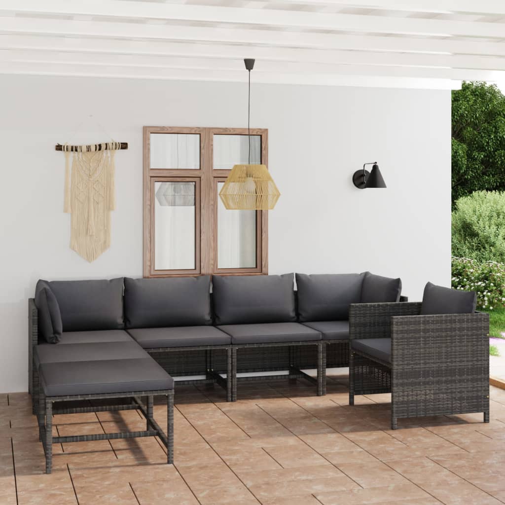 Salon de jardin 7 pcs avec coussins Résine tressée Gris - XIOS
