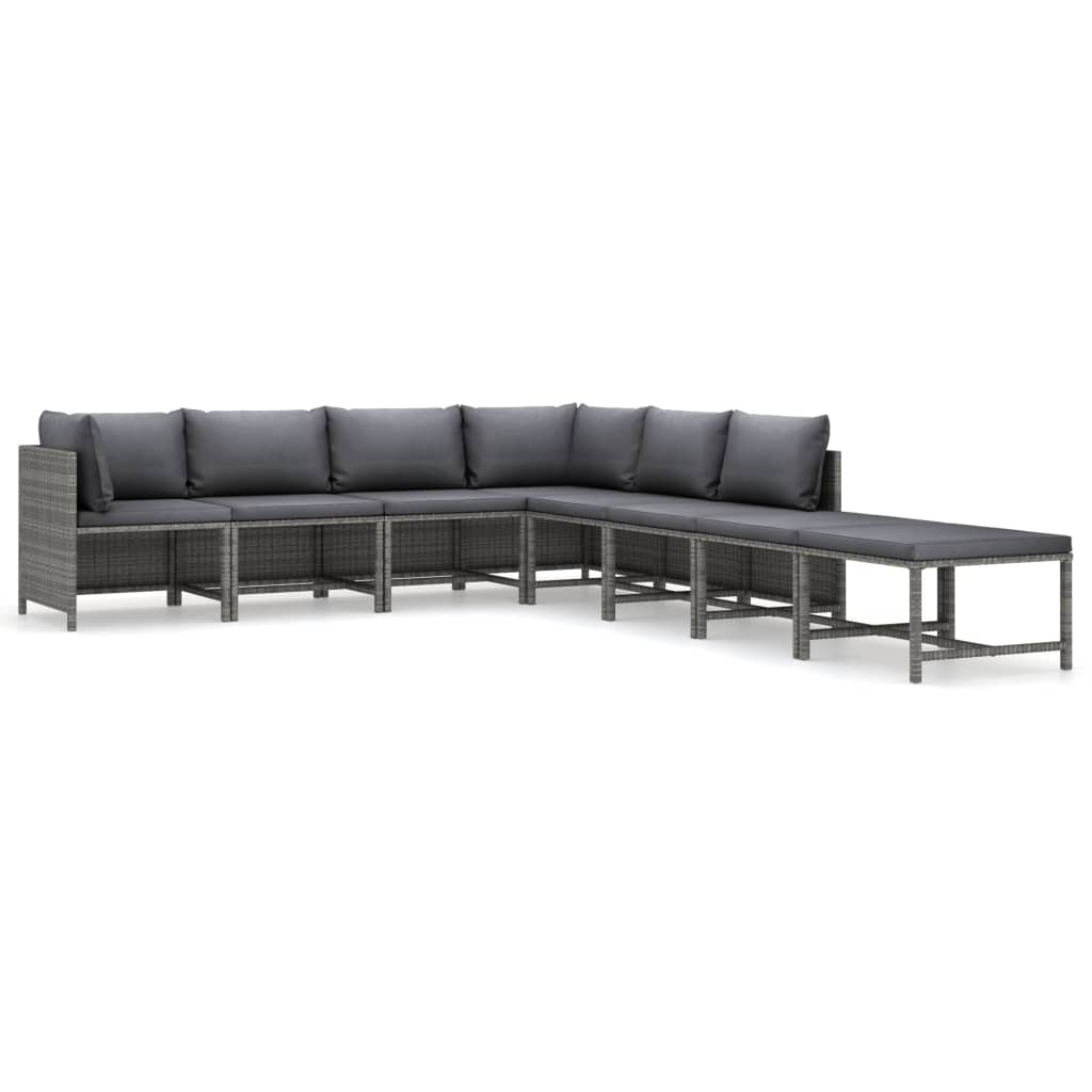 Salon de jardin 8 pcs avec coussins Résine tressée Gris