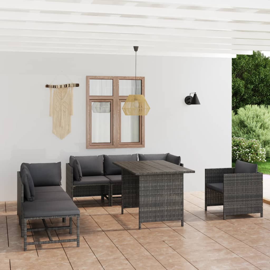 Salon de jardin 8 pcs avec coussins Résine tressée Gris - XIOS