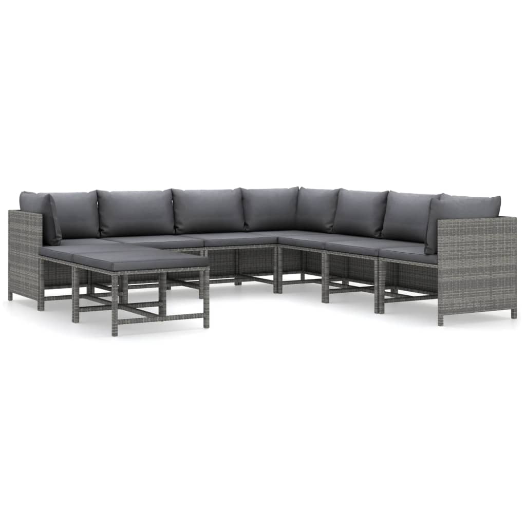 Salon de jardin 9 pcs avec coussins Résine tressée Gris