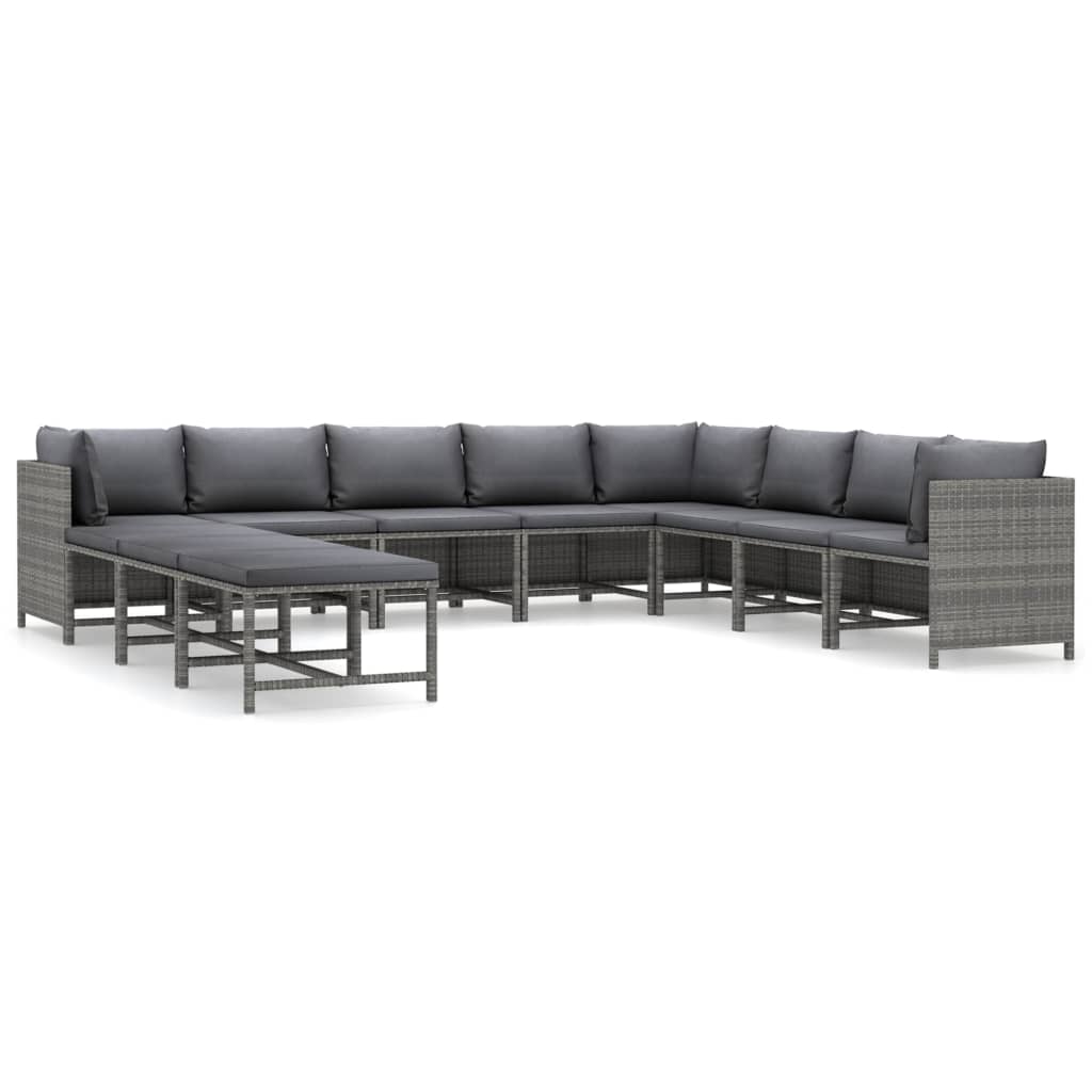 Salon de jardin 11 pcs avec coussins Résine tressée Gris