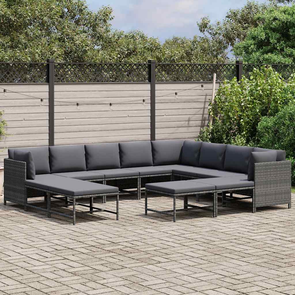 Salon de jardin 12 pcs avec coussins Résine tressée Gris