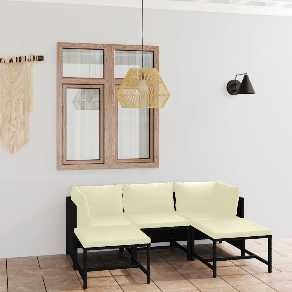 Salon de jardin 5 pcs avec coussins Résine tressée Noir