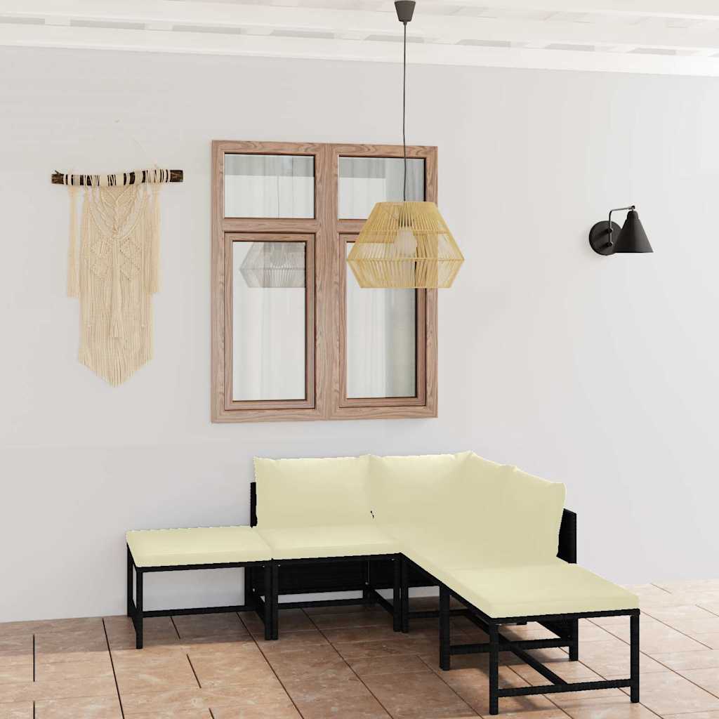 Salon de jardin 6 pcs avec coussins Résine tressée Noir