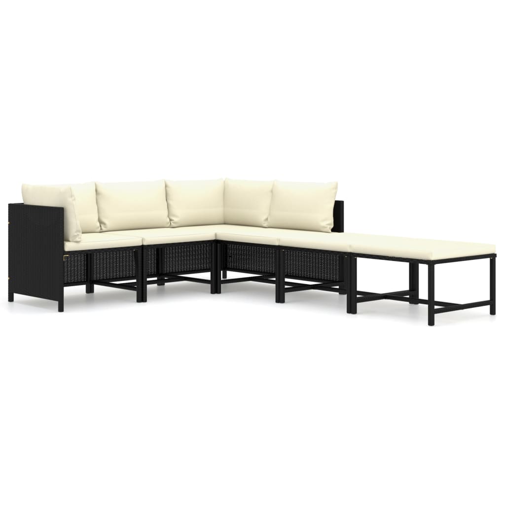 Salon de jardin 6 pcs avec coussins Résine tressée Noir