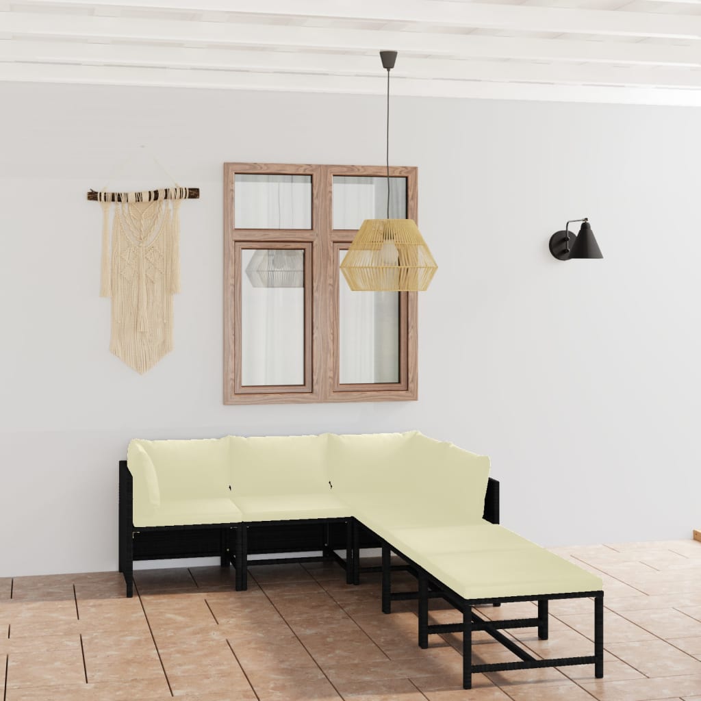 Salon de jardin 6 pcs avec coussins Résine tressée Noir