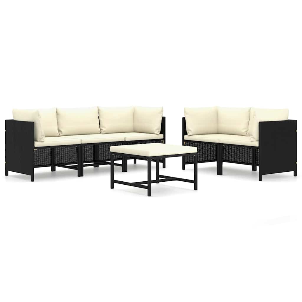 Salon de jardin 6 pcs avec coussins Résine tressée Noir