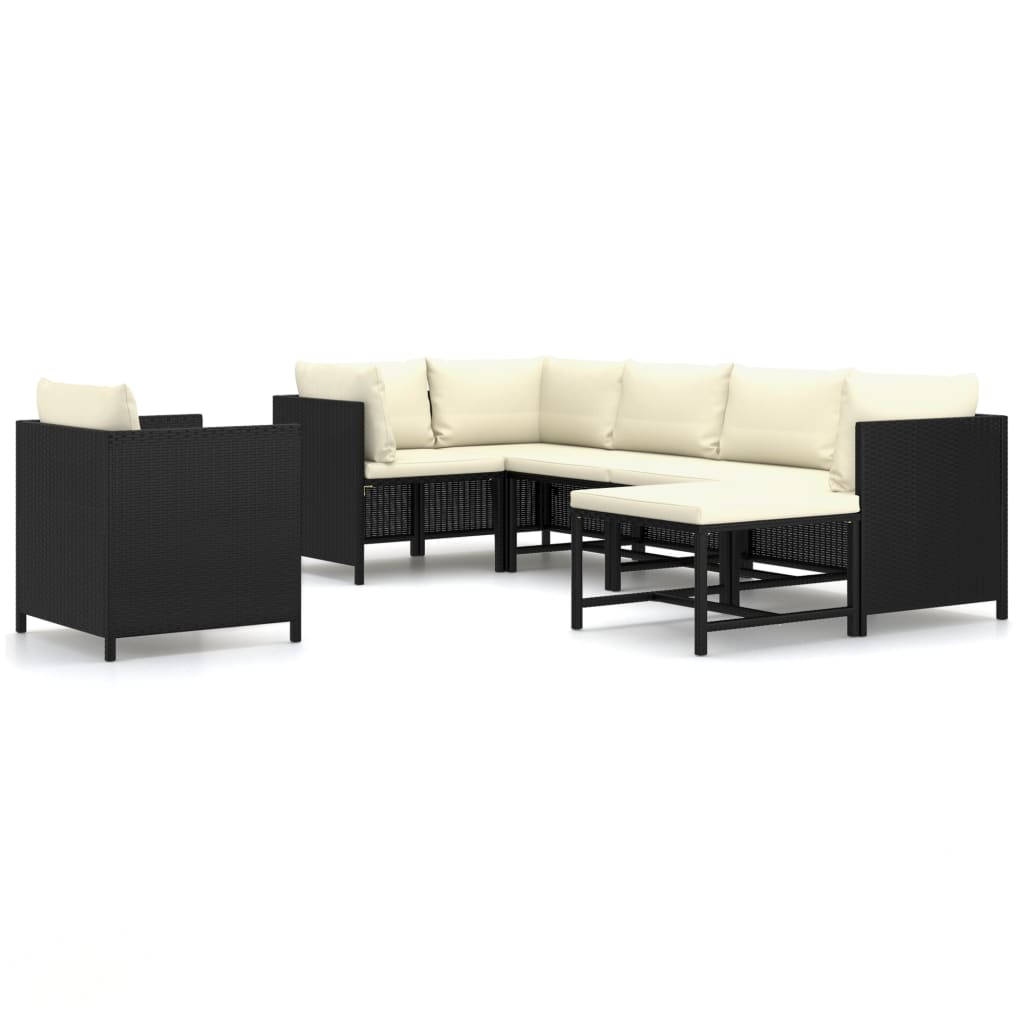 Salon de jardin 7 pcs avec coussins Résine tressée Noir