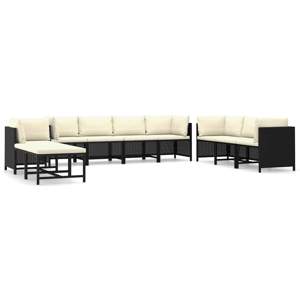 Salon de jardin 10 pcs avec coussins Résine tressée Noir
