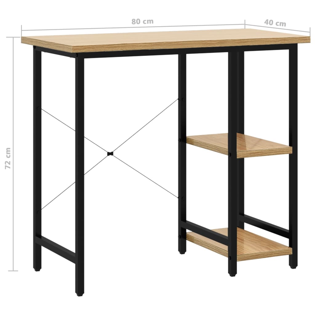 Bureau d'ordinateur Noir et chêne clair 80x40x72cm MDF et métal - XIOS