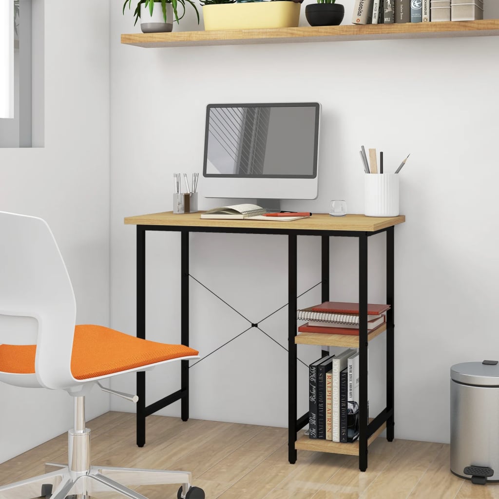 Bureau d'ordinateur Noir et chêne clair 80x40x72cm MDF et métal - XIOS