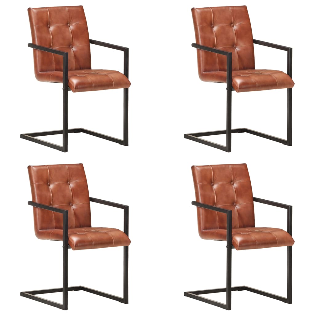 Chaises à manger cantilever lot de 4 marron cuir véritable - XIOS