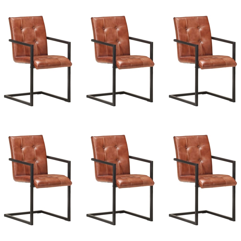 Chaises à manger cantilever lot de 6 marron cuir véritable - XIOS