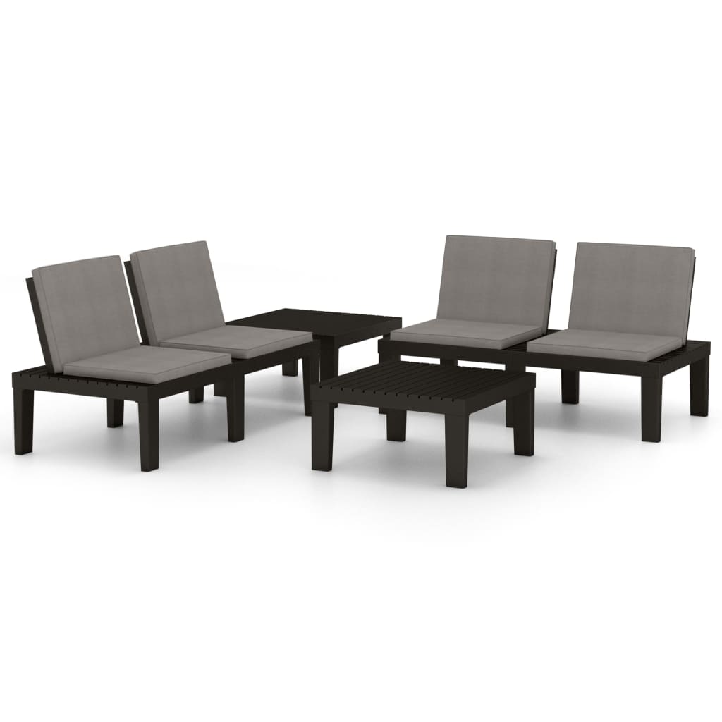 Salon de jardin 4 pcs avec coussins Plastique Gris