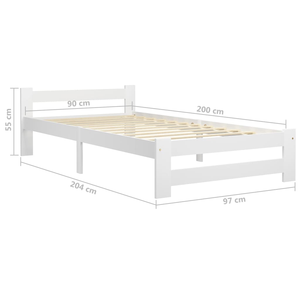 Cadre de lit sans matelas blanc bois de pin massif 90x200 cm - XIOS