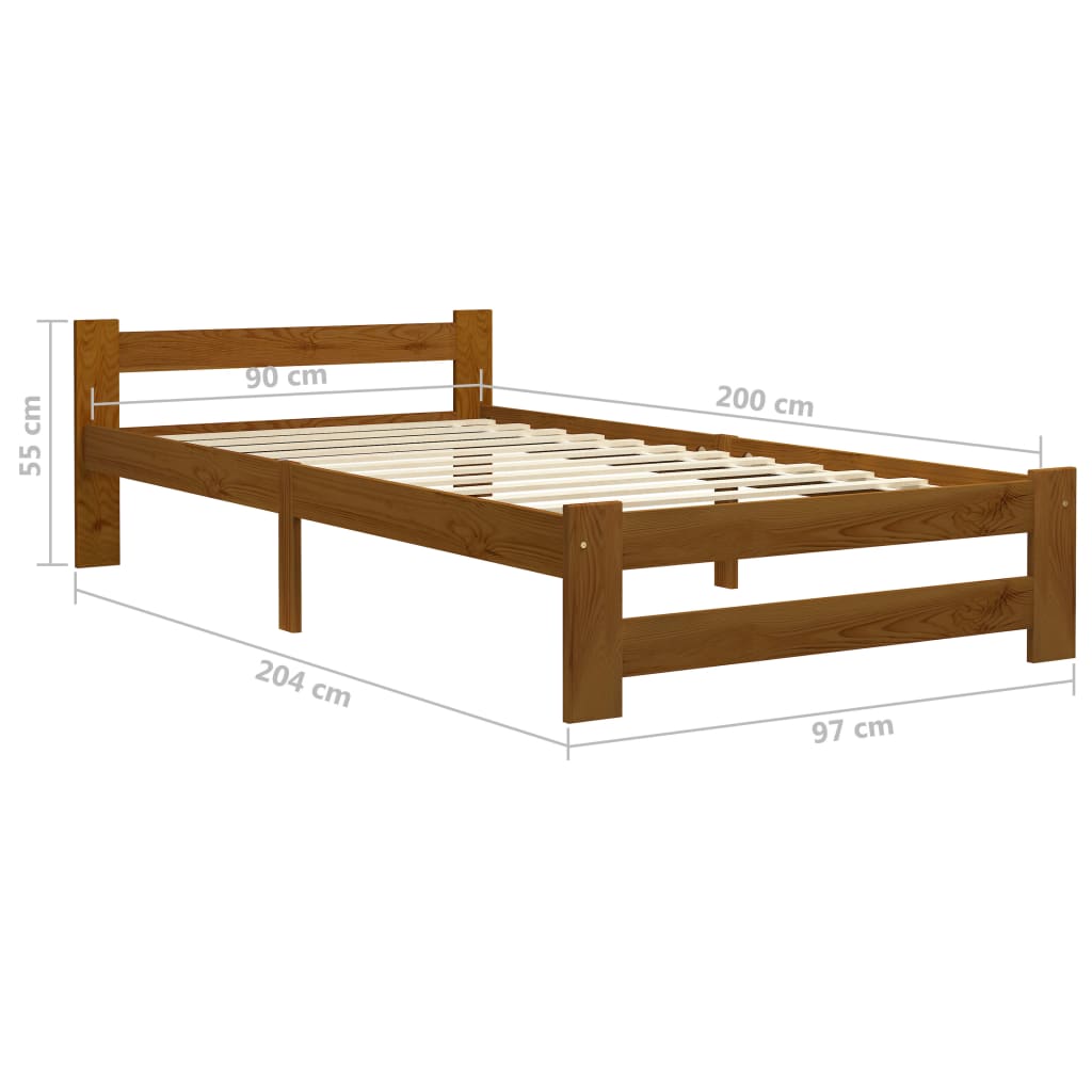 Cadre de lit sans matelas Marron miel Bois pin massif 90x200 cm - XIOS