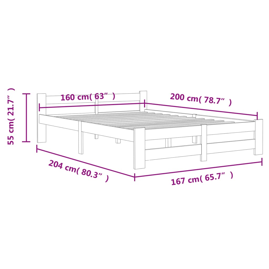 Cadre de lit sans matelas gris foncé pin massif 160x200 cm - XIOS