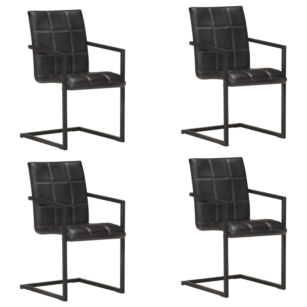 Chaises à manger cantilever lot de 4 noir cuir véritable - XIOS