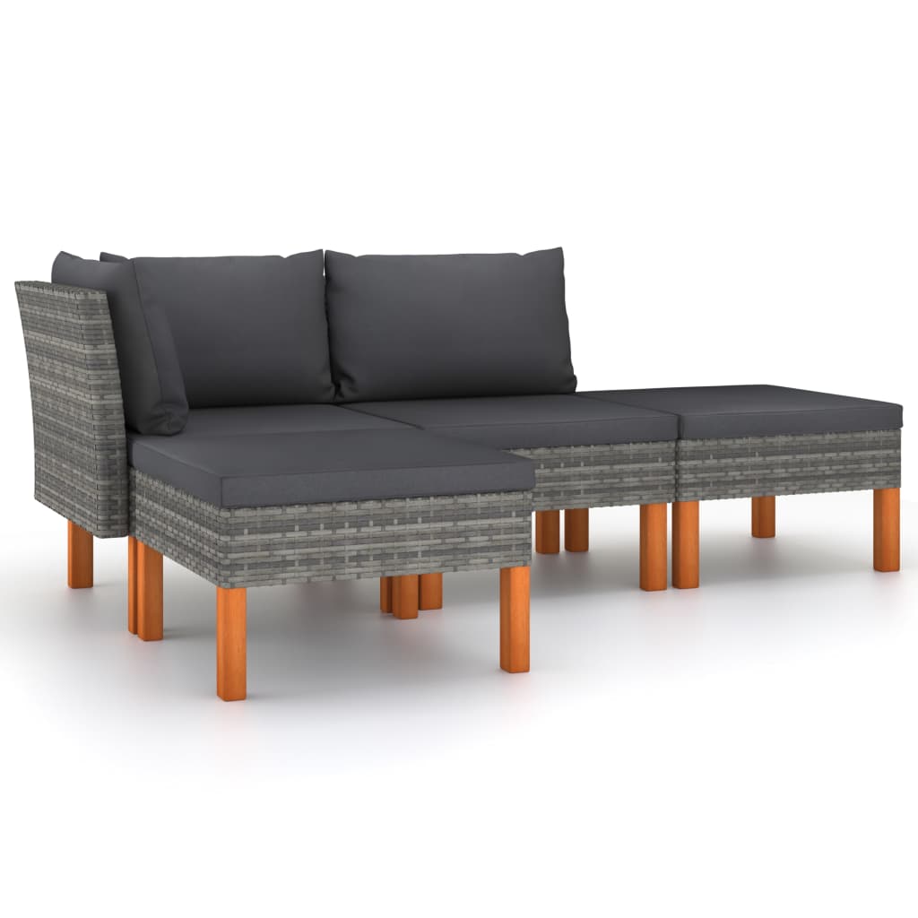 Salon de jardin 4 pcs avec coussins Résine tressée Gris