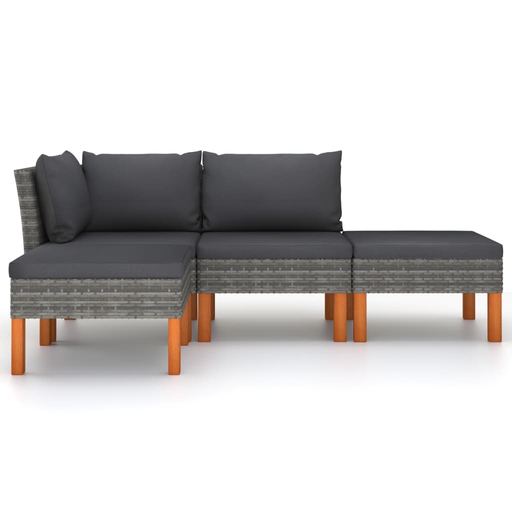 Salon de jardin 4 pcs avec coussins Résine tressée Gris