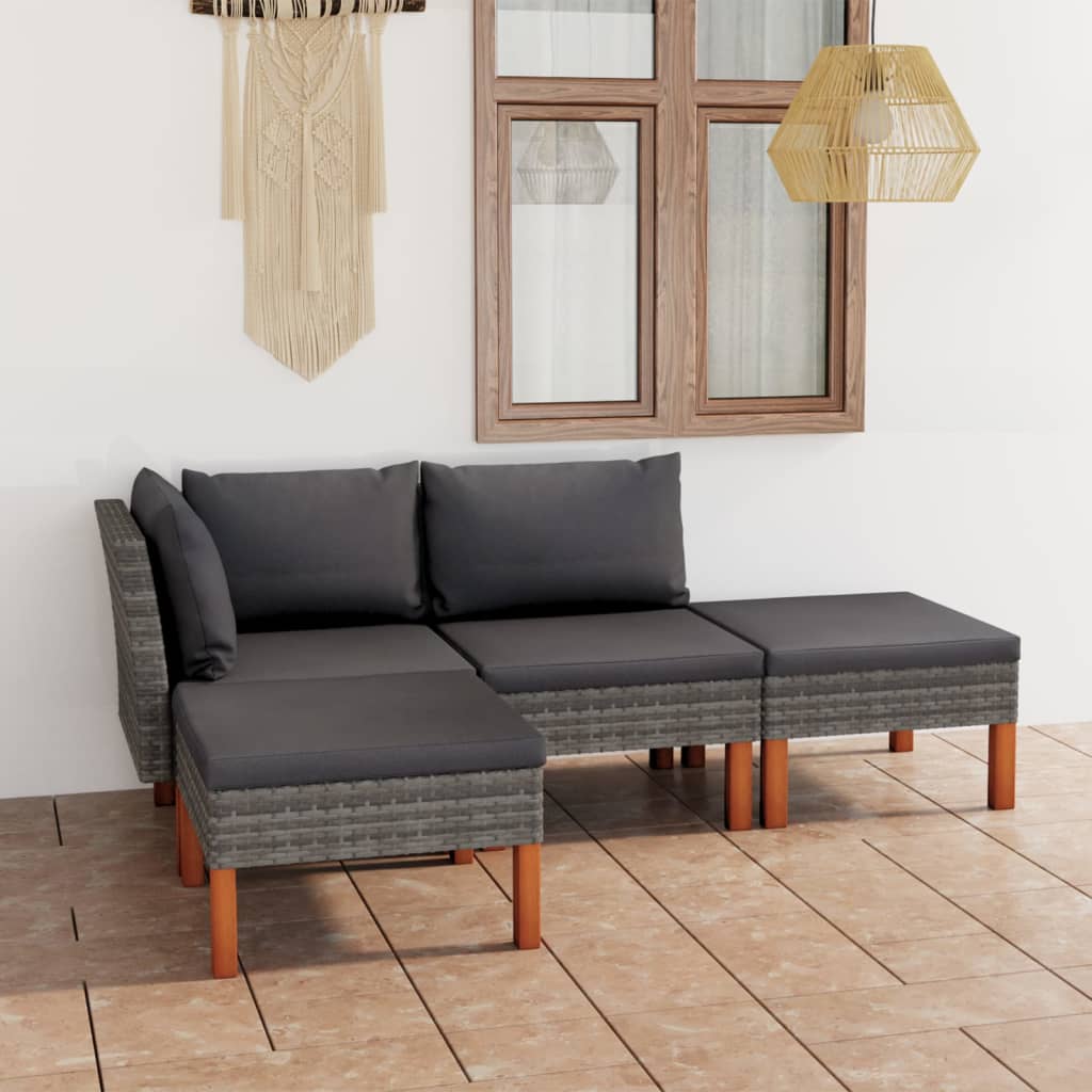 Salon de jardin 4 pcs avec coussins Résine tressée Gris