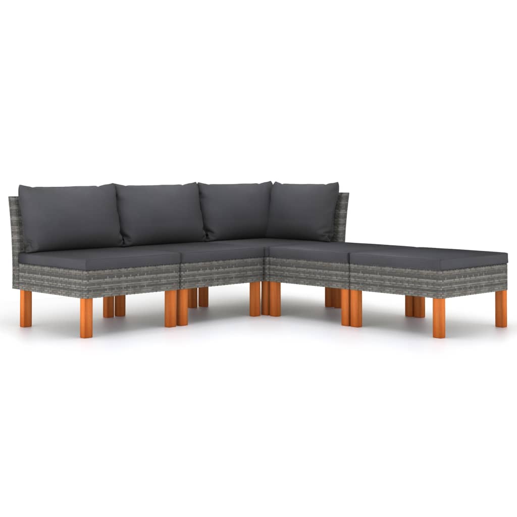 Salon de jardin 5 pcs avec coussins Résine tressée Gris