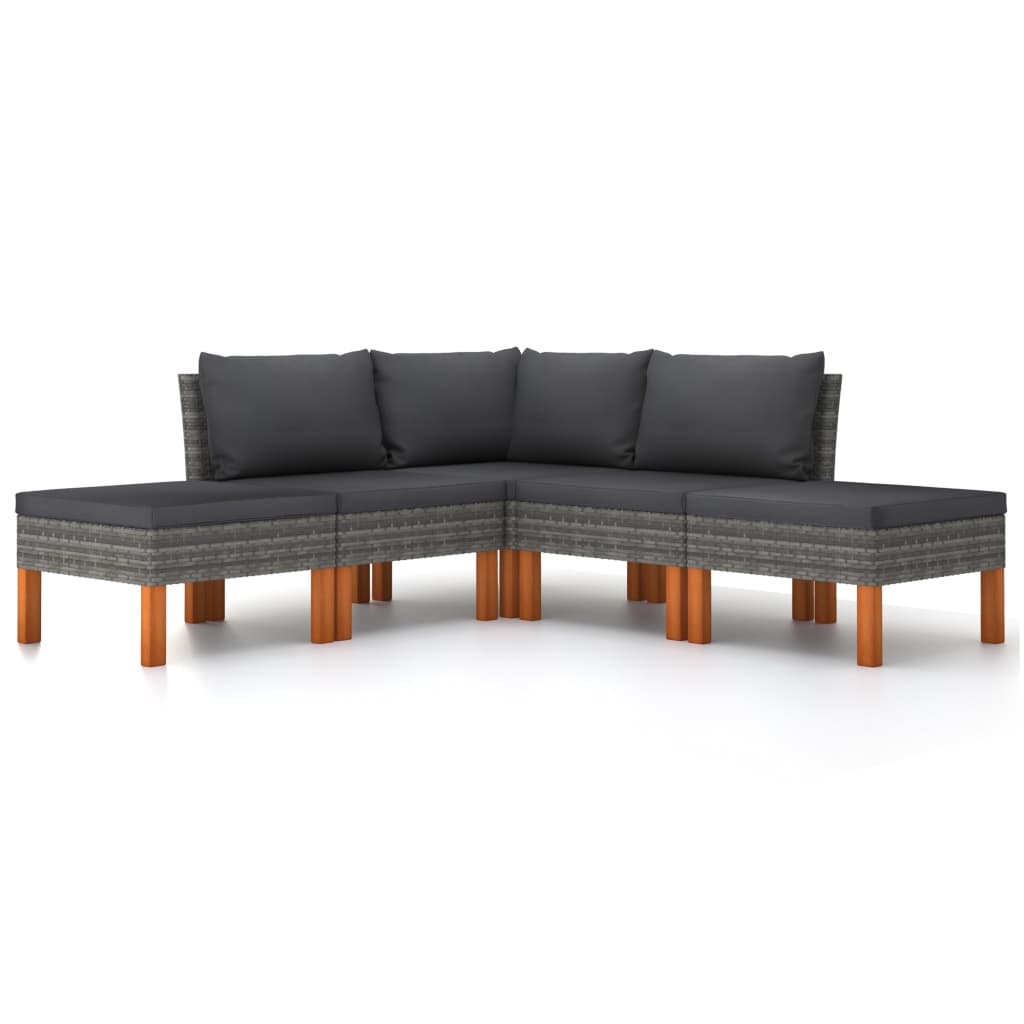 Salon de jardin 5 pcs avec coussins Résine tressée Gris