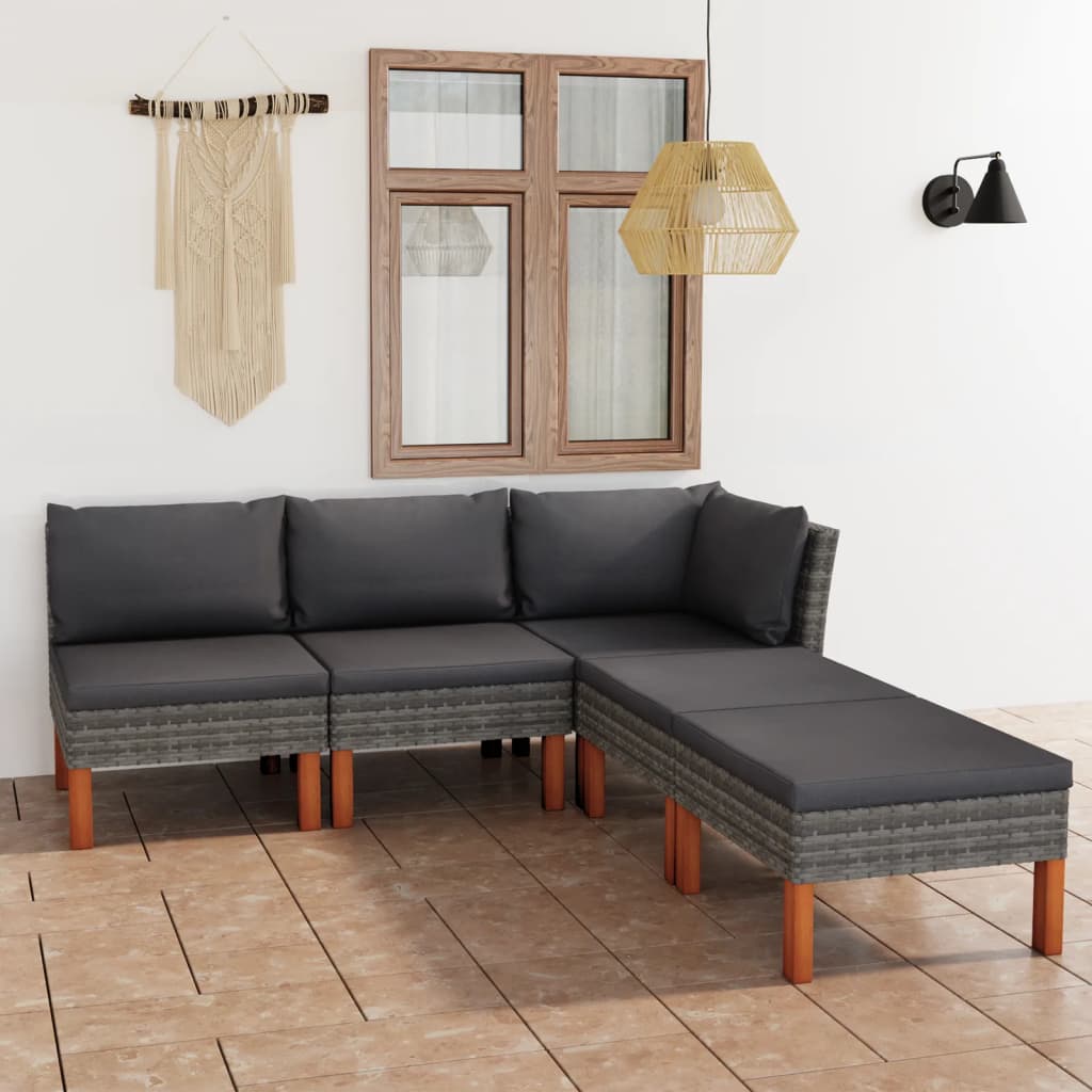 Salon de jardin 5 pcs avec coussins Résine tressée Gris