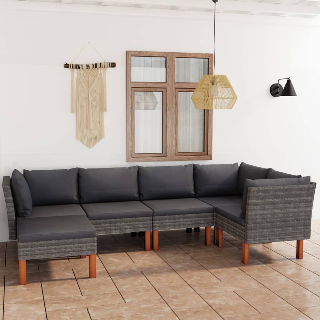 Salon de jardin 6 pcs avec coussins Résine tressée Gris